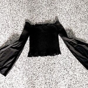 Boho Loose Sleeves Black Blouse (S)